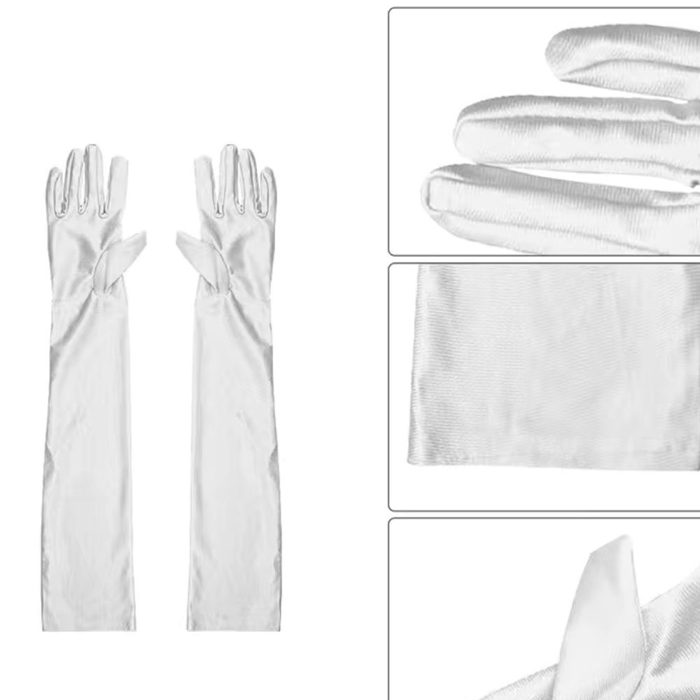 Elegant White Satin Long Gloves